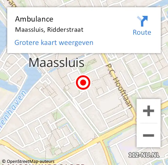 Locatie op kaart van de 112 melding: Ambulance Maassluis, Ridderstraat op 15 november 2019 10:29