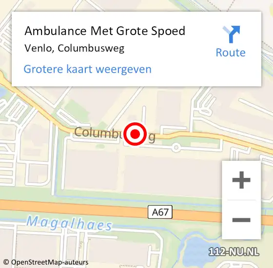 Locatie op kaart van de 112 melding: Ambulance Met Grote Spoed Naar Venlo, Columbusweg op 15 november 2019 11:58