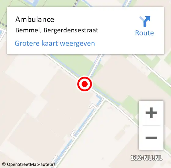 Locatie op kaart van de 112 melding: Ambulance Bemmel, Bergerdensestraat op 15 november 2019 12:38