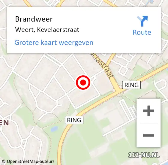 Locatie op kaart van de 112 melding: Brandweer Weert, Kevelaerstraat op 15 november 2019 13:43