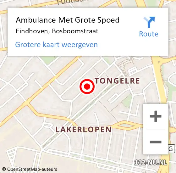 Locatie op kaart van de 112 melding: Ambulance Met Grote Spoed Naar Eindhoven, Bosboomstraat op 15 november 2019 14:21