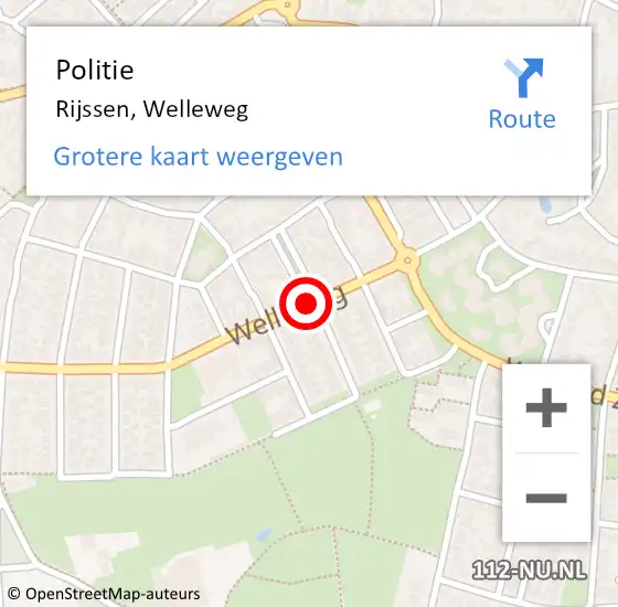 Locatie op kaart van de 112 melding: Politie Rijssen, Welleweg op 15 november 2019 14:38