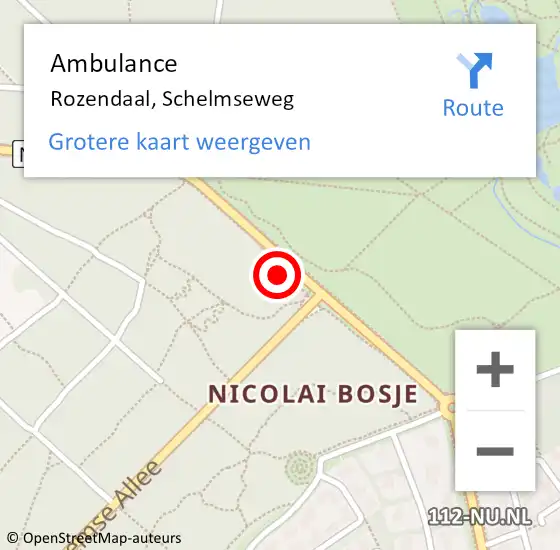 Locatie op kaart van de 112 melding: Ambulance Rozendaal, Schelmseweg op 15 november 2019 15:34