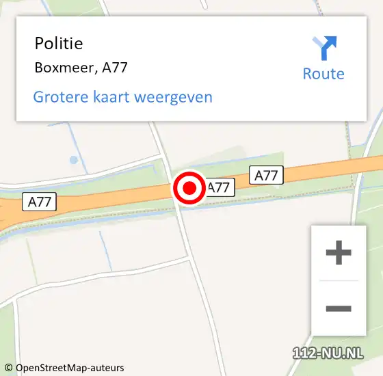 Locatie op kaart van de 112 melding: Politie Boxmeer, A77 op 15 november 2019 17:18