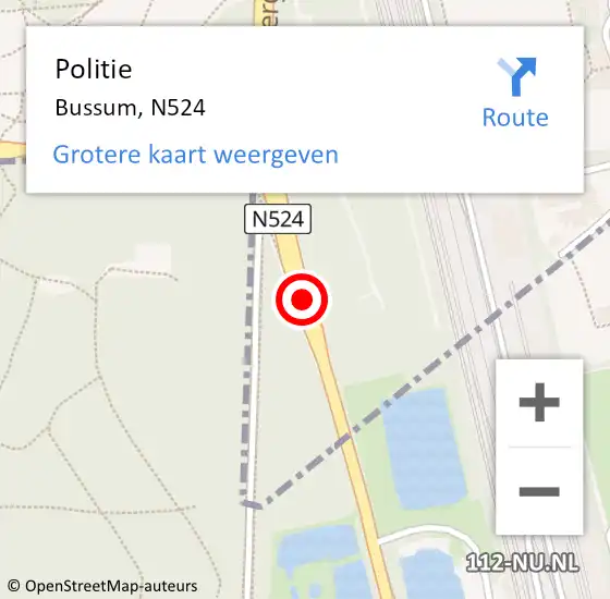 Locatie op kaart van de 112 melding: Politie Bussum, N524 op 15 november 2019 17:23