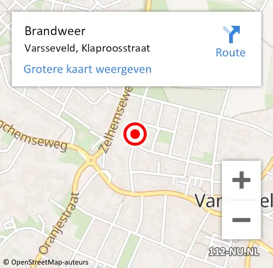 Locatie op kaart van de 112 melding: Brandweer Varsseveld, Klaproosstraat op 15 november 2019 17:46