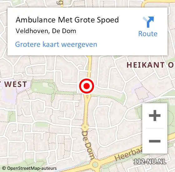 Locatie op kaart van de 112 melding: Ambulance Met Grote Spoed Naar Veldhoven, De Dom op 15 november 2019 18:51