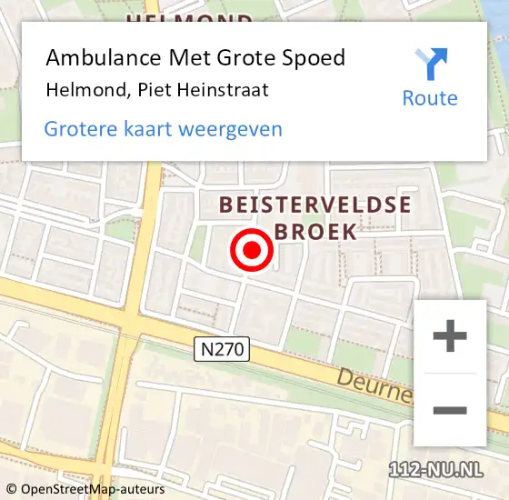 Locatie op kaart van de 112 melding: Ambulance Met Grote Spoed Naar Helmond, Piet Heinstraat op 15 november 2019 21:17