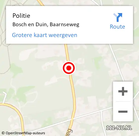 Locatie op kaart van de 112 melding: Politie Bosch en Duin, Baarnseweg op 15 november 2019 22:08