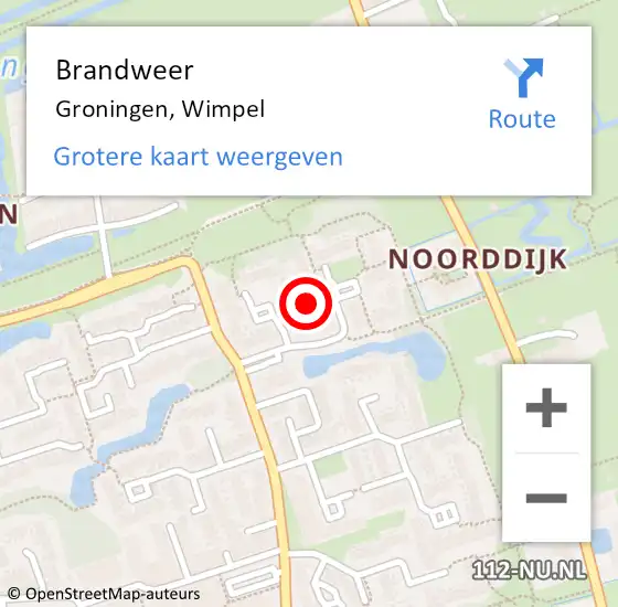 Locatie op kaart van de 112 melding: Brandweer Groningen, Wimpel op 15 november 2019 22:33