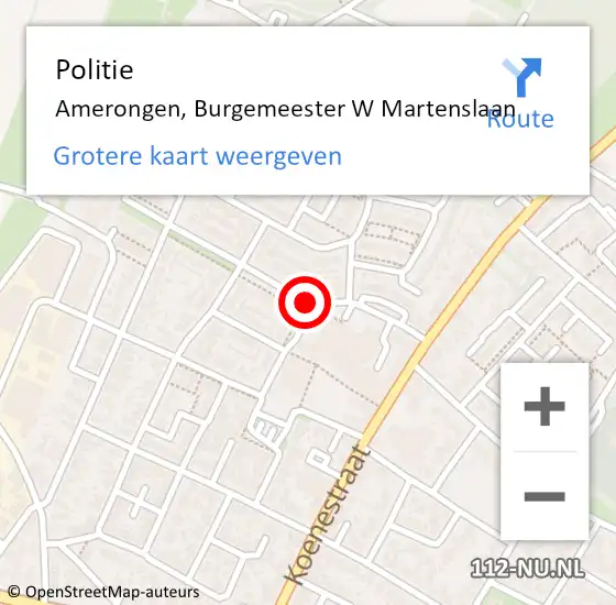 Locatie op kaart van de 112 melding: Politie Amerongen, Burgemeester W Martenslaan op 15 november 2019 23:10