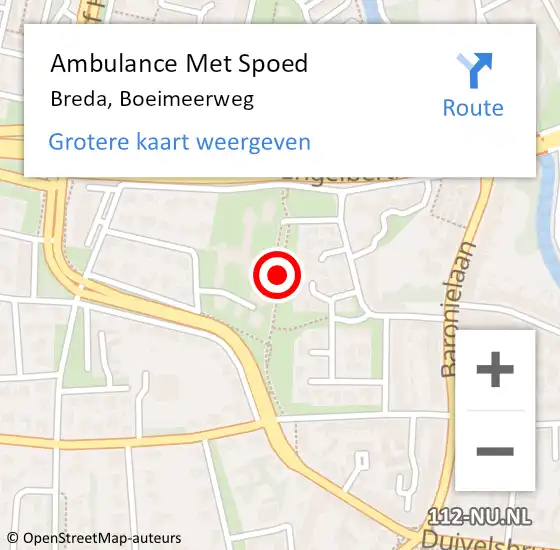 Locatie op kaart van de 112 melding: Ambulance Met Spoed Naar Breda, Boeimeerweg op 16 november 2019 01:59