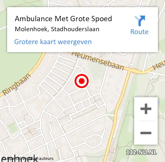 Locatie op kaart van de 112 melding: Ambulance Met Grote Spoed Naar Molenhoek, Stadhouderslaan op 16 november 2019 04:18