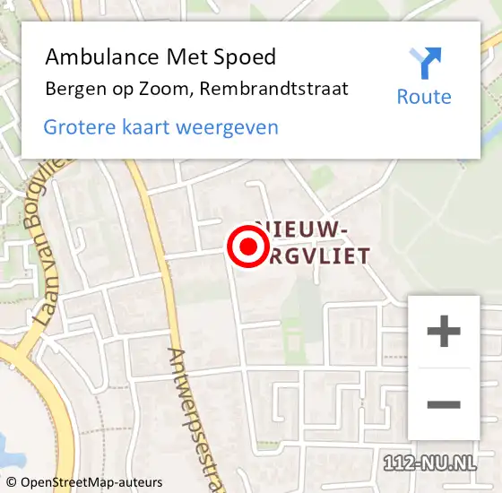 Locatie op kaart van de 112 melding: Ambulance Met Spoed Naar Bergen op Zoom, Rembrandtstraat op 16 november 2019 06:48