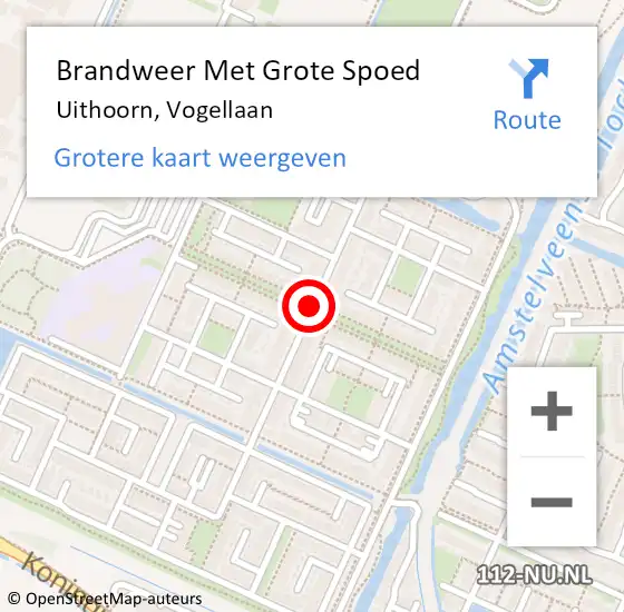 Locatie op kaart van de 112 melding: Brandweer Met Grote Spoed Naar Uithoorn, Vogellaan op 16 november 2019 08:58