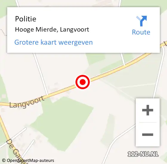 Locatie op kaart van de 112 melding: Politie Hooge Mierde, Langvoort op 16 november 2019 09:31