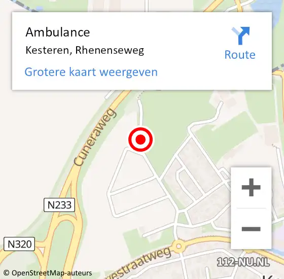 Locatie op kaart van de 112 melding: Ambulance Kesteren, Rhenenseweg op 16 november 2019 10:43