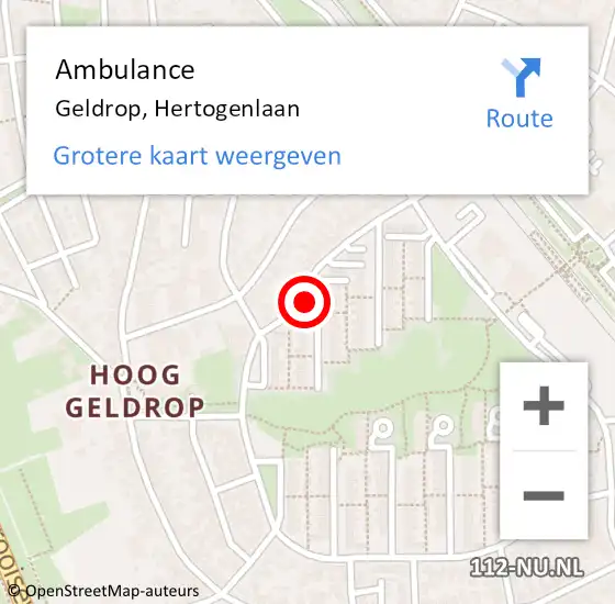 Locatie op kaart van de 112 melding: Ambulance Geldrop, Hertogenlaan op 16 november 2019 10:54