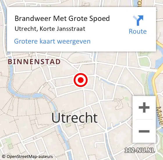 Locatie op kaart van de 112 melding: Brandweer Met Grote Spoed Naar Utrecht, Korte Jansstraat op 16 november 2019 11:23