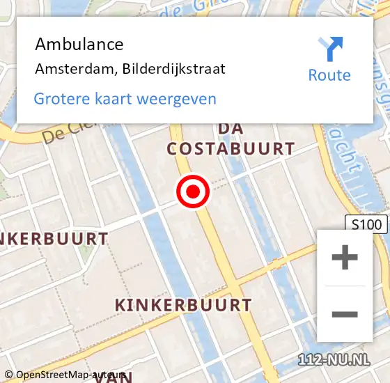 Locatie op kaart van de 112 melding: Ambulance Amsterdam, Bilderdijkstraat op 16 november 2019 12:28
