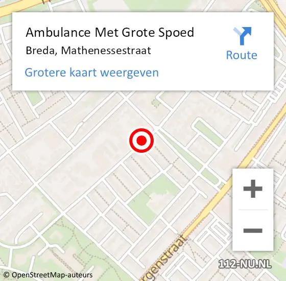 Locatie op kaart van de 112 melding: Ambulance Met Grote Spoed Naar Breda, Mathenessestraat op 16 november 2019 14:08