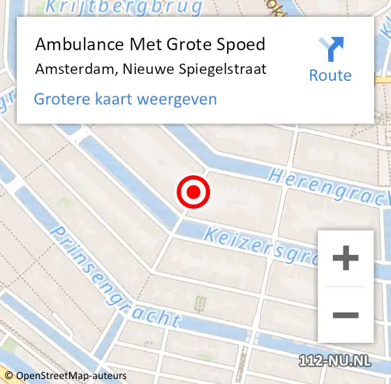 Locatie op kaart van de 112 melding: Ambulance Met Grote Spoed Naar Amsterdam, Nieuwe Spiegelstraat op 16 november 2019 14:52