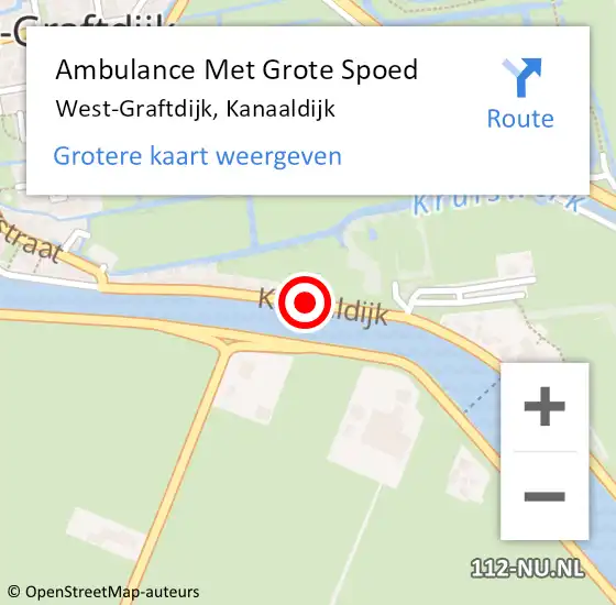 Locatie op kaart van de 112 melding: Ambulance Met Grote Spoed Naar West-Graftdijk, Kanaaldijk op 16 november 2019 17:17