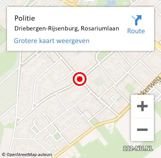 Locatie op kaart van de 112 melding: Politie Driebergen-Rijsenburg, Rosariumlaan op 16 november 2019 18:43