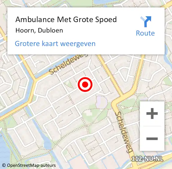 Locatie op kaart van de 112 melding: Ambulance Met Grote Spoed Naar Hoorn, Dubloen op 16 november 2019 19:44