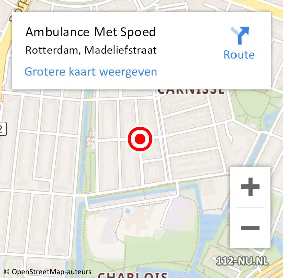 Locatie op kaart van de 112 melding: Ambulance Met Spoed Naar Rotterdam, Madeliefstraat op 16 november 2019 20:17