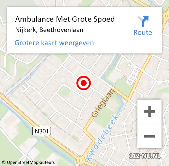 Locatie op kaart van de 112 melding: Ambulance Met Grote Spoed Naar Nijkerk, Beethovenlaan op 16 november 2019 21:38