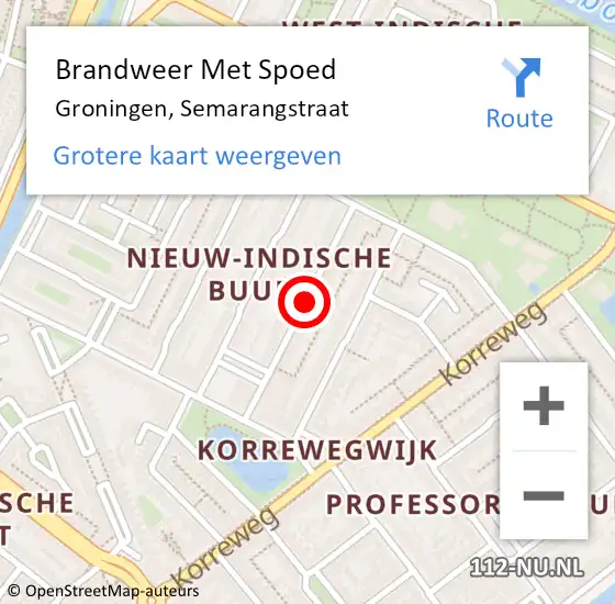 Locatie op kaart van de 112 melding: Brandweer Met Spoed Naar Groningen, Semarangstraat op 16 november 2019 21:38