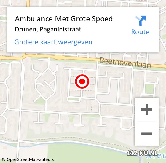 Locatie op kaart van de 112 melding: Ambulance Met Grote Spoed Naar Drunen, Paganinistraat op 16 november 2019 22:10