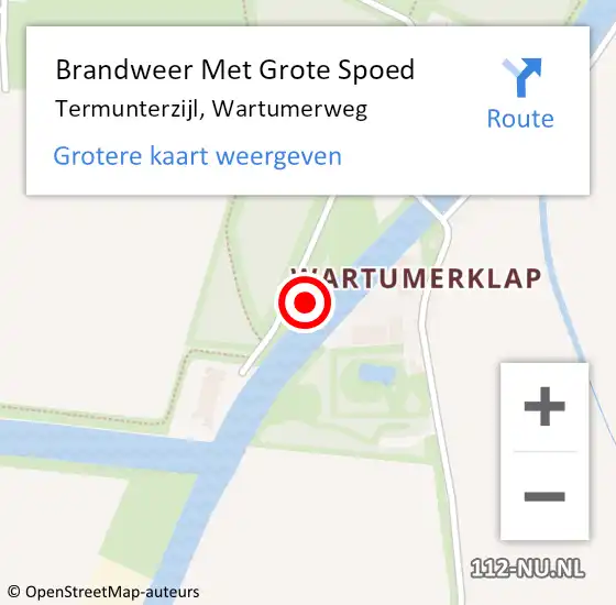 Locatie op kaart van de 112 melding: Brandweer Met Grote Spoed Naar Termunterzijl, Wartumerweg op 16 november 2019 22:17