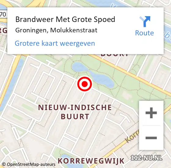 Locatie op kaart van de 112 melding: Brandweer Met Grote Spoed Naar Groningen, Molukkenstraat op 16 november 2019 22:54