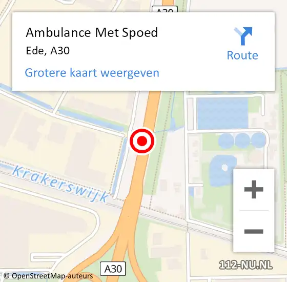 Locatie op kaart van de 112 melding: Ambulance Met Spoed Naar Ede, A30 op 16 november 2019 23:08
