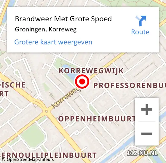Locatie op kaart van de 112 melding: Brandweer Met Grote Spoed Naar Groningen, Korreweg op 16 november 2019 23:37