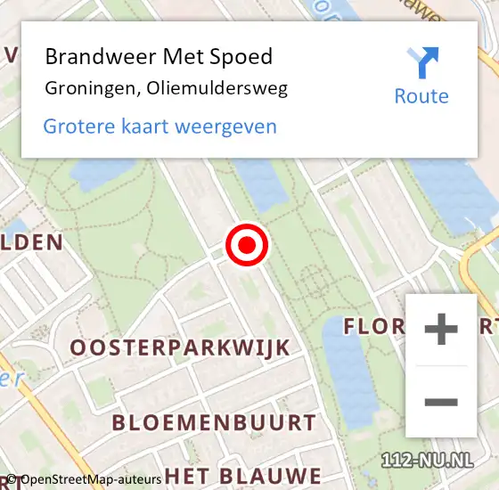 Locatie op kaart van de 112 melding: Brandweer Met Spoed Naar Groningen, Oliemuldersweg op 17 november 2019 00:27