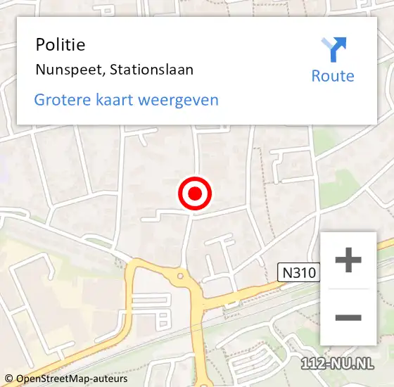 Locatie op kaart van de 112 melding: Politie Nunspeet, Stationslaan op 17 november 2019 01:21