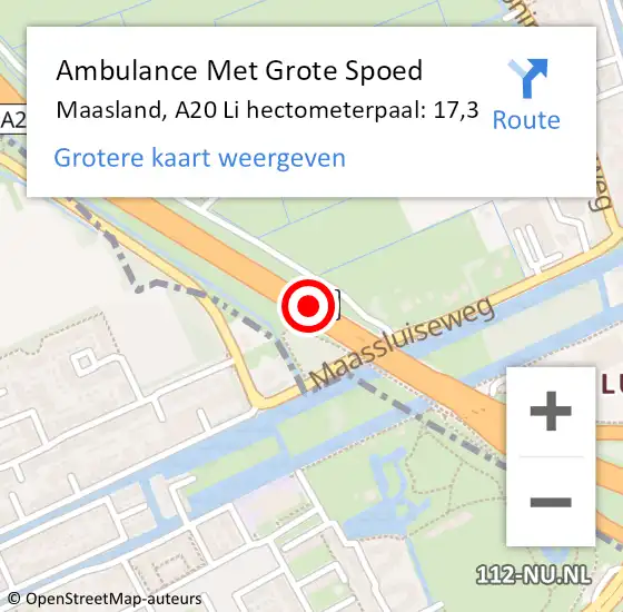 Locatie op kaart van de 112 melding: Ambulance Met Grote Spoed Naar Maasland, A20 Li hectometerpaal: 17,3 op 17 november 2019 01:24
