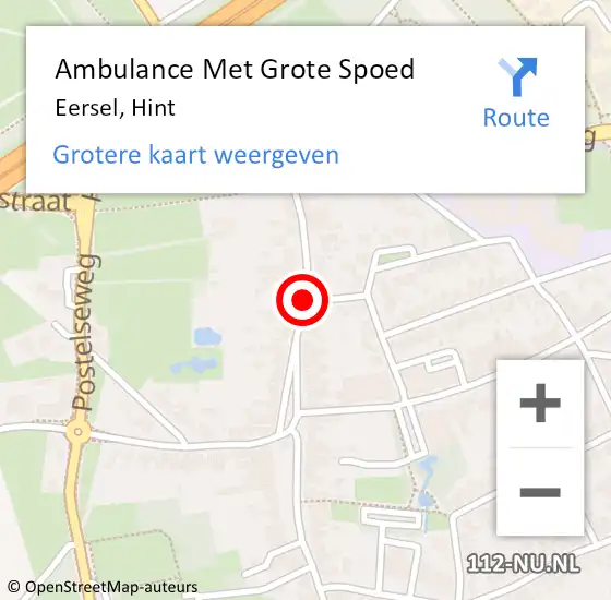 Locatie op kaart van de 112 melding: Ambulance Met Grote Spoed Naar Eersel, Hint op 17 november 2019 03:36