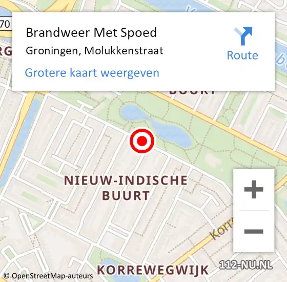 Locatie op kaart van de 112 melding: Brandweer Met Spoed Naar Groningen, Molukkenstraat op 17 november 2019 05:08
