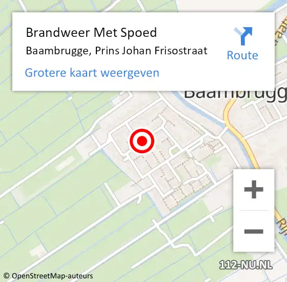 Locatie op kaart van de 112 melding: Brandweer Met Spoed Naar Baambrugge, Prins Johan Frisostraat op 17 november 2019 05:17