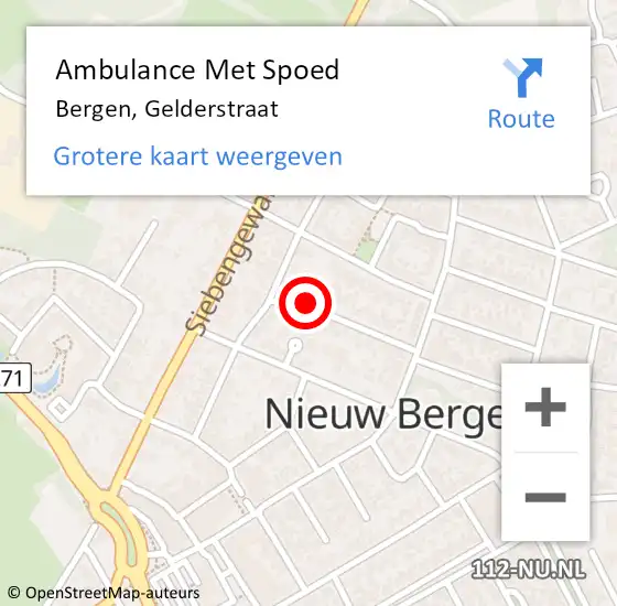 Locatie op kaart van de 112 melding: Ambulance Met Spoed Naar Bergen, Gelderstraat op 17 november 2019 07:55