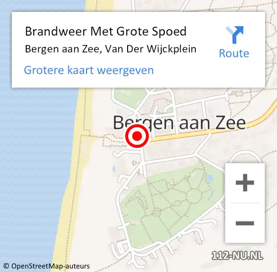 Locatie op kaart van de 112 melding: Brandweer Met Grote Spoed Naar Bergen aan Zee, Van Der Wijckplein op 17 november 2019 08:00