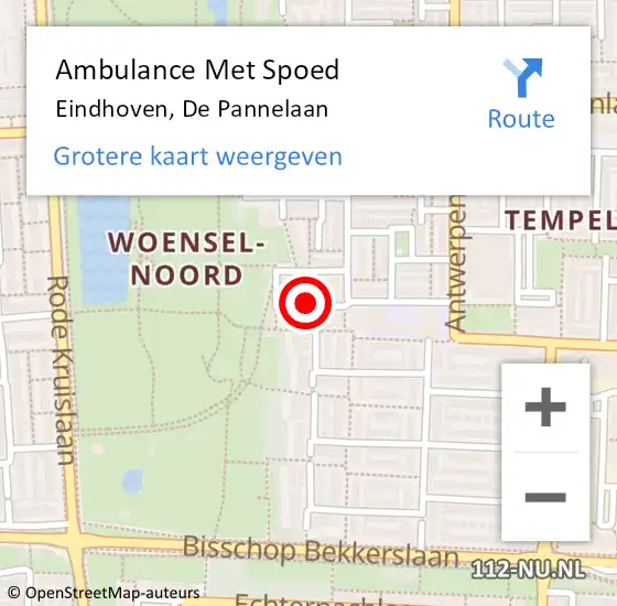 Locatie op kaart van de 112 melding: Ambulance Met Spoed Naar Eindhoven, De Pannelaan op 17 november 2019 09:20