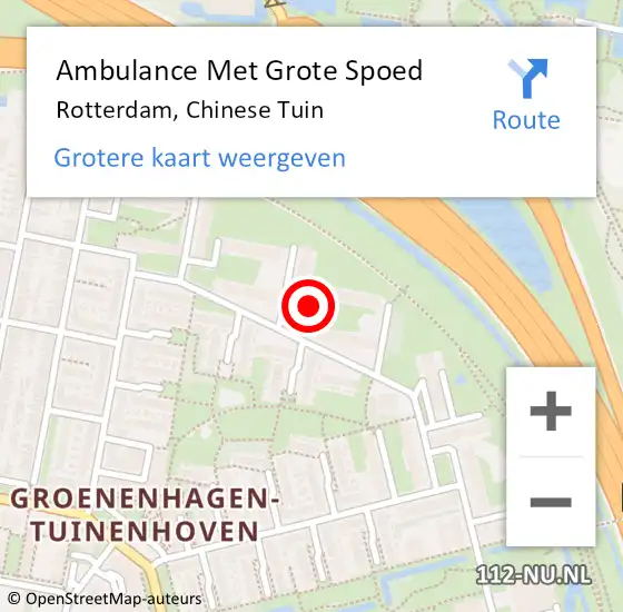 Locatie op kaart van de 112 melding: Ambulance Met Grote Spoed Naar Rotterdam, Chinese Tuin op 17 november 2019 10:23