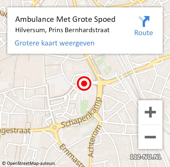 Locatie op kaart van de 112 melding: Ambulance Met Grote Spoed Naar Hilversum, Prins Bernhardstraat op 17 november 2019 10:30