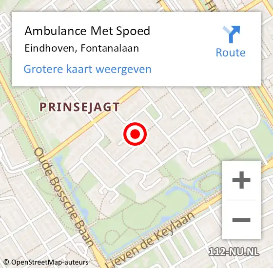Locatie op kaart van de 112 melding: Ambulance Met Spoed Naar Eindhoven, Fontanalaan op 17 november 2019 11:59