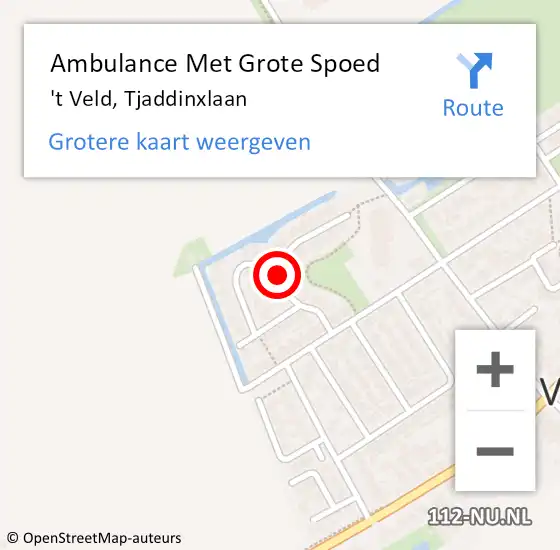 Locatie op kaart van de 112 melding: Ambulance Met Grote Spoed Naar 't Veld, Tjaddinxlaan op 17 november 2019 12:38